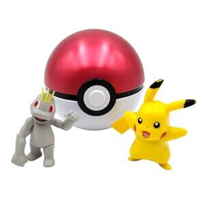 Pokemon Lot of Toys Machop Pikachu Metal Pokeball Nintendo 3"